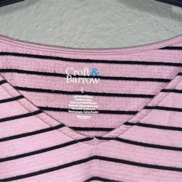 Croft & Barrow Pink Black Striped Long Sleeve Knit Dress Size L - Picture 7 of 7